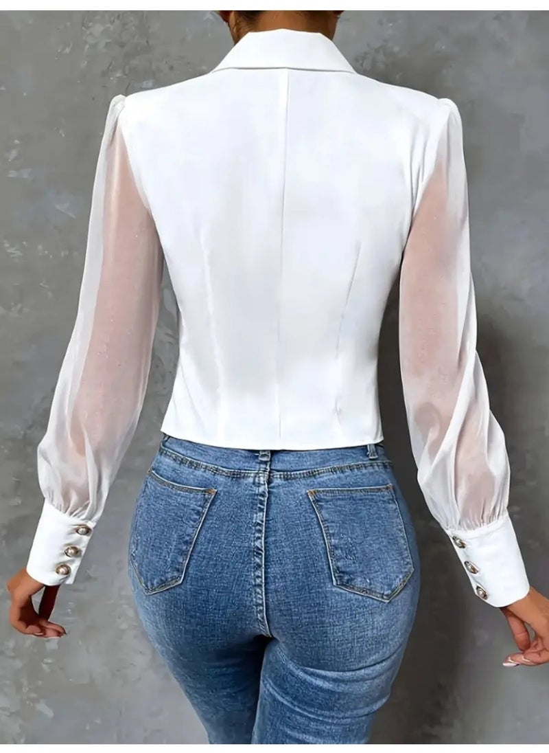 SoBe Women's Long Sleeve Collared Front and Sleeve Buttoned Atlas Blouse  - Image 4