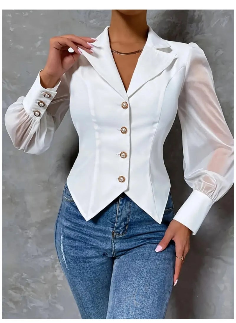 SoBe Women's Long Sleeve Collared Front and Sleeve Buttoned Atlas Blouse  - Image 3