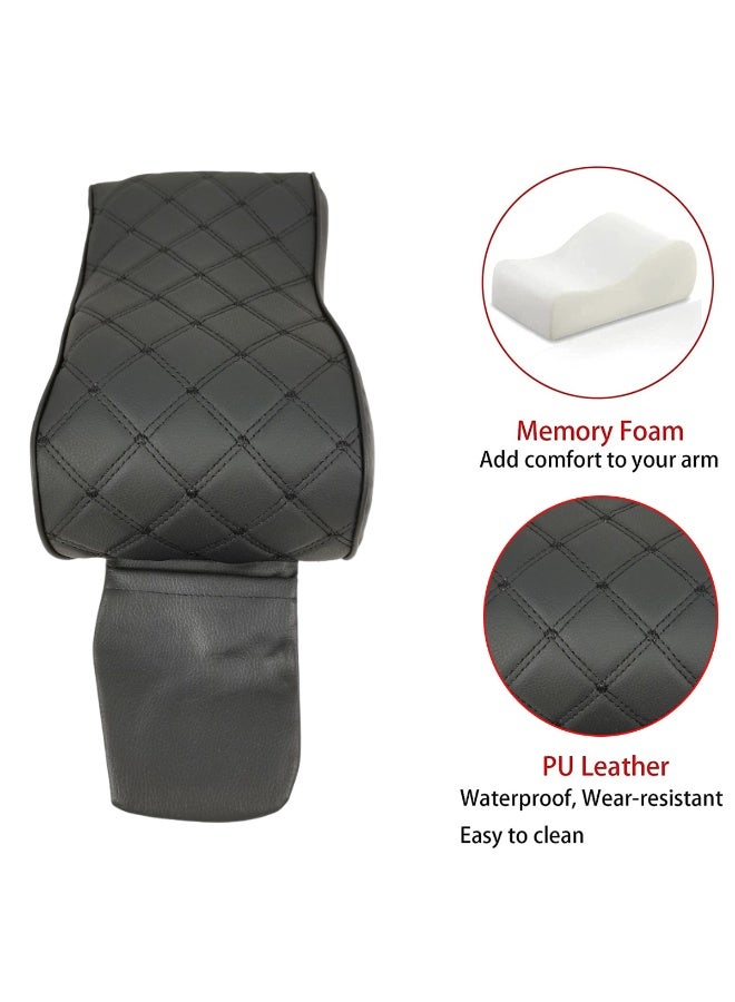 MOB Car Armrest Cushion with Diamond Stitch Design – Black PU Leather Memory Foam Armrest Pad with Adjustable Straps, Anti-Slip Base & Universal Fit for Car Center Console Support - Image 3