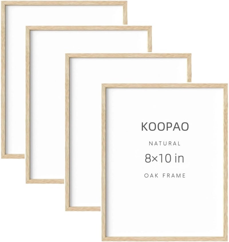 KOOPAO 8"x10" Oak Wood Picture Frame Natural Wood Color Set of 4-8x10 Poster Frame for Wall Art Decor, 8x10 Poster Photo Wooden Frames, Ready to Hang Horizontal and Vertical 20.5 x 25.5cm Picture - Image 1