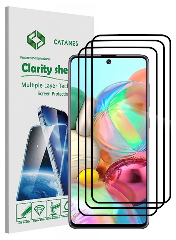 CATANES 3 Pack For Samsung Galaxy A71 Screen Protector Tempered Glass Full Glue Back - Image 1