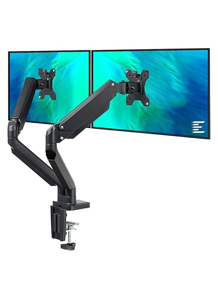 Dual Monitor Mount Stand - Height Adjustable Monitor Arm Stand Fully Articulating Counter balance Gas Spring Desk Mount for Two 17 to 32 inch Screens Flat & Curved LCD/LED Monitors