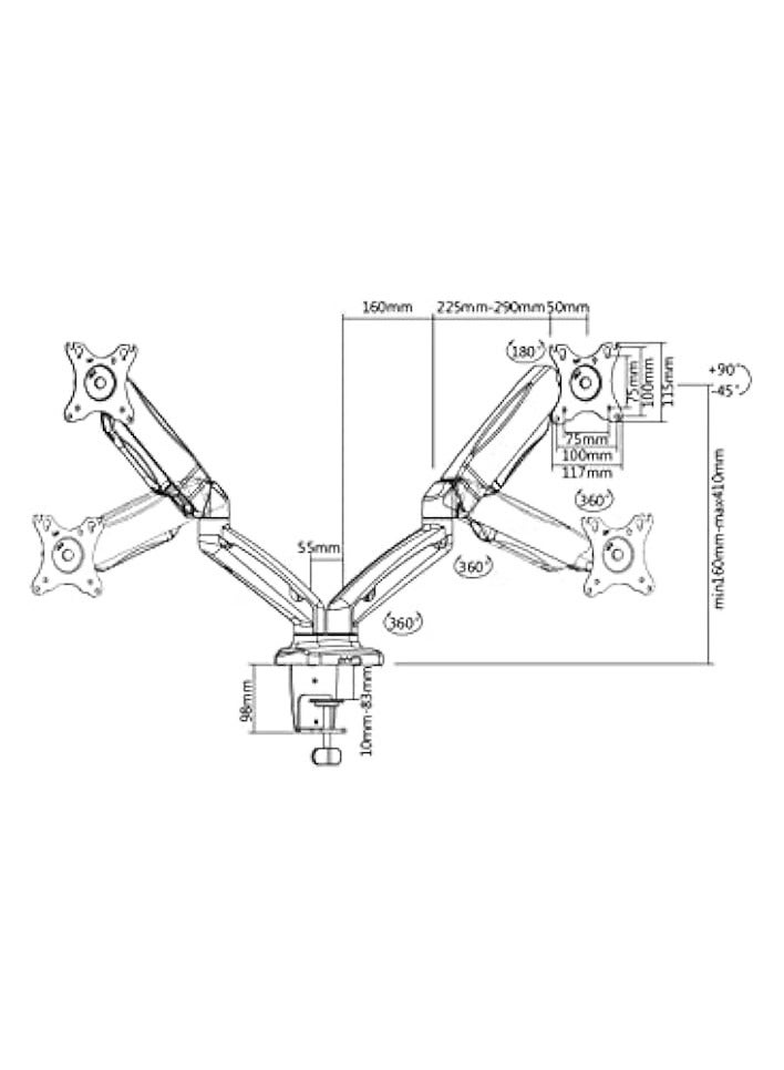 PROMASS Dual Monitor Mount Stand - Height Adjustable Monitor Arm Stand Fully Articulating Counter balance Gas Spring Desk Mount for Two 17 to 32 inch Screens Flat & Curved LCD/LED Monitors - Image 4