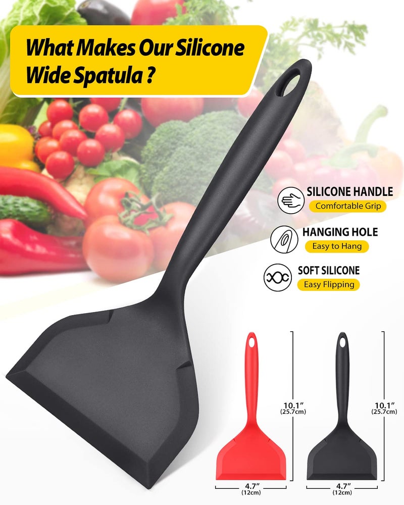 BundlePro Pack of 2 Wide Silicone Spatula Nonstick Pancake Shovel with Short Handle  Fried Flexible Turner  BPA Free Kitchen Cookwares for Egg  Cookie  Omelette  Fish  Burgers  - Image 2