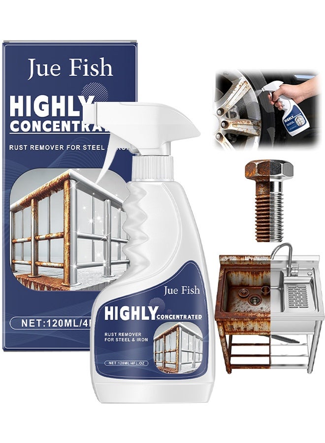 JUE FISH Highly Concentrated Rust Remover For Steel & Iron, Fast Acting Rust Converter For Iron And Steel, Anti Rust Inhibitor Derusting Spray, Multipurpose Rust Stain Remover Spray For Metal Automotive Parts, Tools, Stainless Steel, Fast Acting Rust, 120ml - Image 1