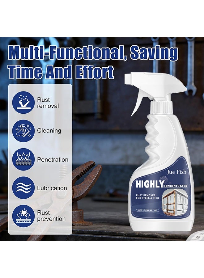 JUE FISH Highly Concentrated Rust Remover For Steel & Iron, Fast Acting Rust Converter For Iron And Steel, Anti Rust Inhibitor Derusting Spray, Multipurpose Rust Stain Remover Spray For Metal Automotive Parts, Tools, Stainless Steel, Fast Acting Rust, 120ml - Image 3