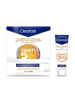 Clearasil Stubborn Acne Control 5In1 Spot Treatment Cream Maximum Strenght With 10% Benzoyl Peroxide Acne Medication 1 Oz  - Image 1