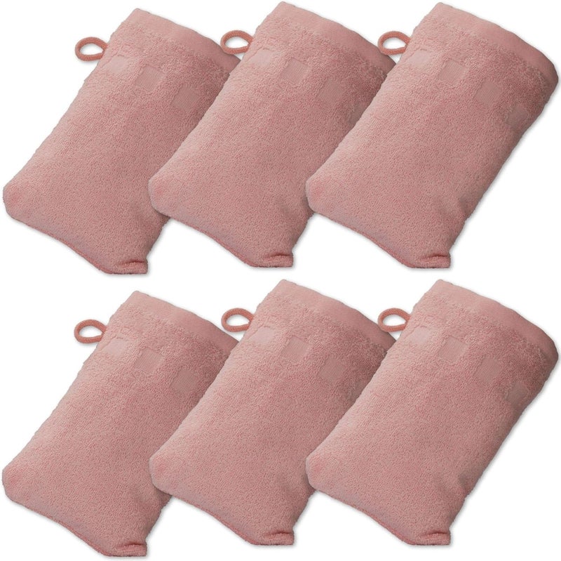 Made Easy Kit Bath Mitts - Pack of 6 - (6" x 9") European Style Washcloth with Loop (Pink, 6 x 9 inches) - Image 1