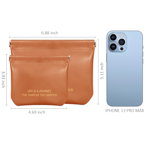 LETGO 2 Pcs Mini Makeup Bag for Purse, Small Pocket Makeup Bag Pouch Set Cute Cosmetic Travel Bag Waterproof Leather No Zipper Self-Closing Portable Travel Toiletry Bag for Women Girls (Two Brown) - Image 4