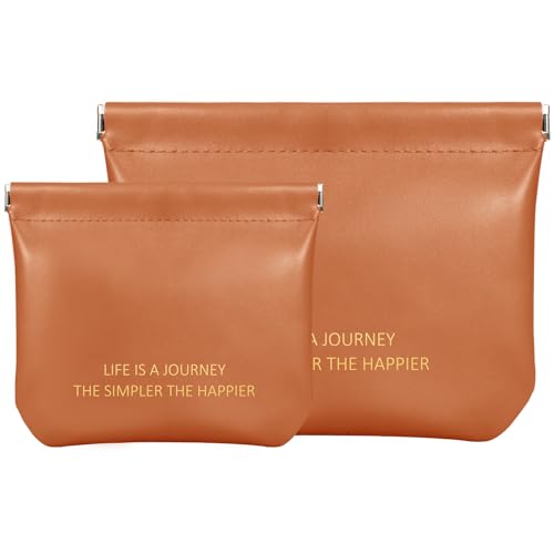 LETGO 2 Pcs Mini Makeup Bag for Purse, Small Pocket Makeup Bag Pouch Set Cute Cosmetic Travel Bag Waterproof Leather No Zipper Self-Closing Portable Travel Toiletry Bag for Women Girls (Two Brown) - Image 1