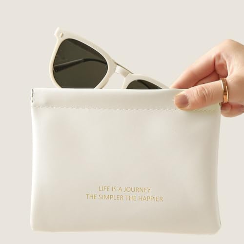 LETGO 2 Pcs Mini Makeup Bag for Purse, Small Pocket Makeup Bag Pouch Set Cute Cosmetic Travel Bag Waterproof Leather No Zipper Self-Closing Portable Travel Toiletry Bag for Women Girls (Two Brown) - Image 5