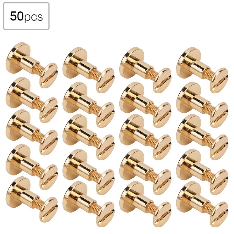 50 Set 8mm Pure Copper Flat Head Rivets Leather Strap Screws Kit for Notebook BindingGold - Image 4