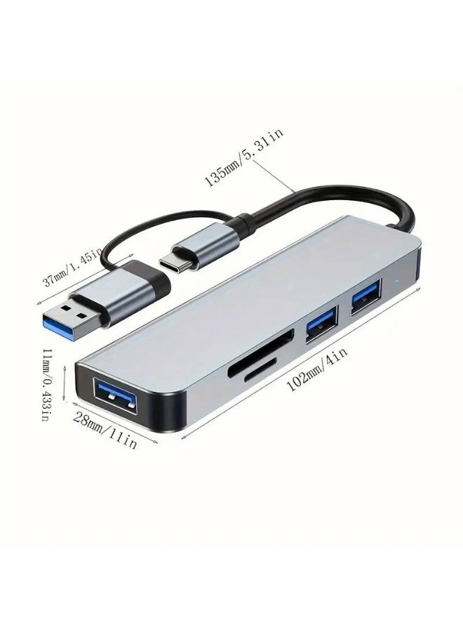 5-in-1 USB or Type-C Hub Includes 1 USB 3.0 Port, 2 USB 2.0 Ports, SD and Micro SD Card Reader - Image 1