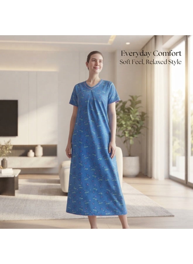 JOANNA Women's Short Sleeve Long Nightgown Printed Soft Sleepwear Maxi Dress - Image 5