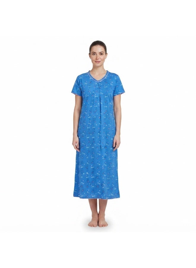 JOANNA Women's Short Sleeve Long Nightgown Printed Soft Sleepwear Maxi Dress - Image 1