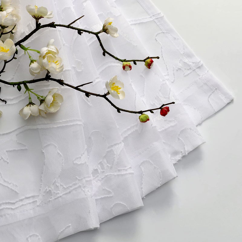 Ovzme Textured White Sheer Curtains 84 Inch Length 2 Panels Set For Living Room Anji Bird Semi Voile Balance Privacy & Light Rod Pocket Elegant Jacquard Sheer Curtain For Bedroom Yard Patio 38Wx84L - Image 5