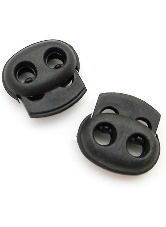 klarako Cord Lock Double Hole Plastic Cord Lock End Toggle Double Hole Spring Stopper for Drawstrings Bags Shoelaces Clothing (Black)