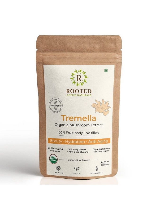 Rooted Actives Tremella Mushroom Extract (45 g) |Beauty, Skin Glow, Collagen booster, Hyalyronic acid, Hydration| USDA Organic, 45% Beta Glucans - Image 1