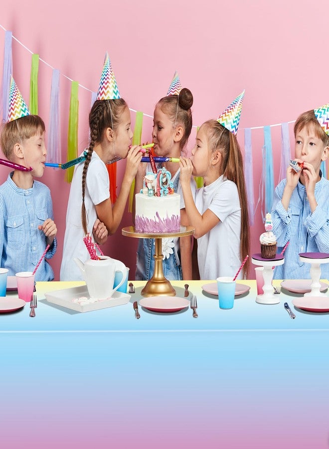 FunnyPars مجموعة من 6 مفارش طاولة بلاستيكية بألوان قوس قزح الباستيل لتزيين الحفلات، أغطية طاولات باستيل للاستخدام مرة واحدة للطاولات المستطيلة، مفرش طاولة بألوان قوس قزح لحفلات أعياد الميلاد وحفلات استقبال المولود الجديد وحفلات الزفاف، مقاس 54 × 108 بوصة - Image 5