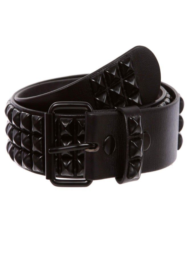 Beltiscool Three Row of Punk Rock Star Metal Black Studded Leather Belt, 46" - Image 2
