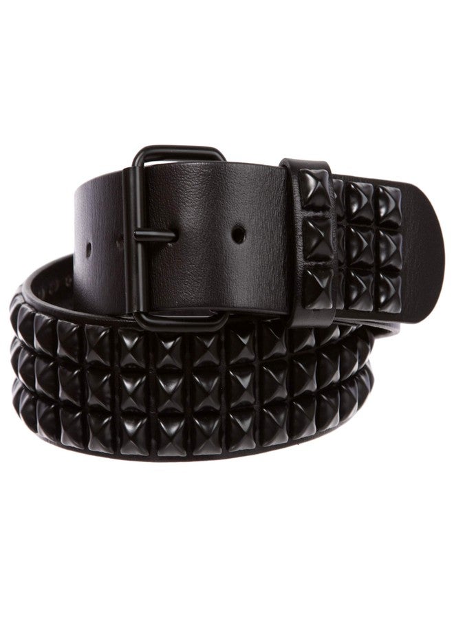 Beltiscool Three Row of Punk Rock Star Metal Black Studded Leather Belt, 46" - Image 3