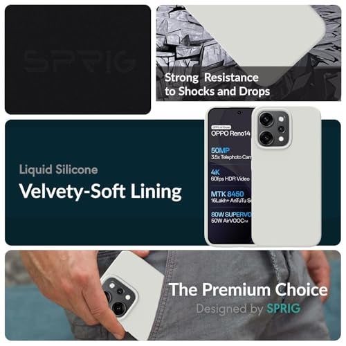 SPRIG Compatible with Oppo Reno 14 Premium SilkTone Back Cover Drop Tested Shock Proof Mobile Case for Men, Women, Boys and Girls with Camera Protection (Light Grey) - Image 2