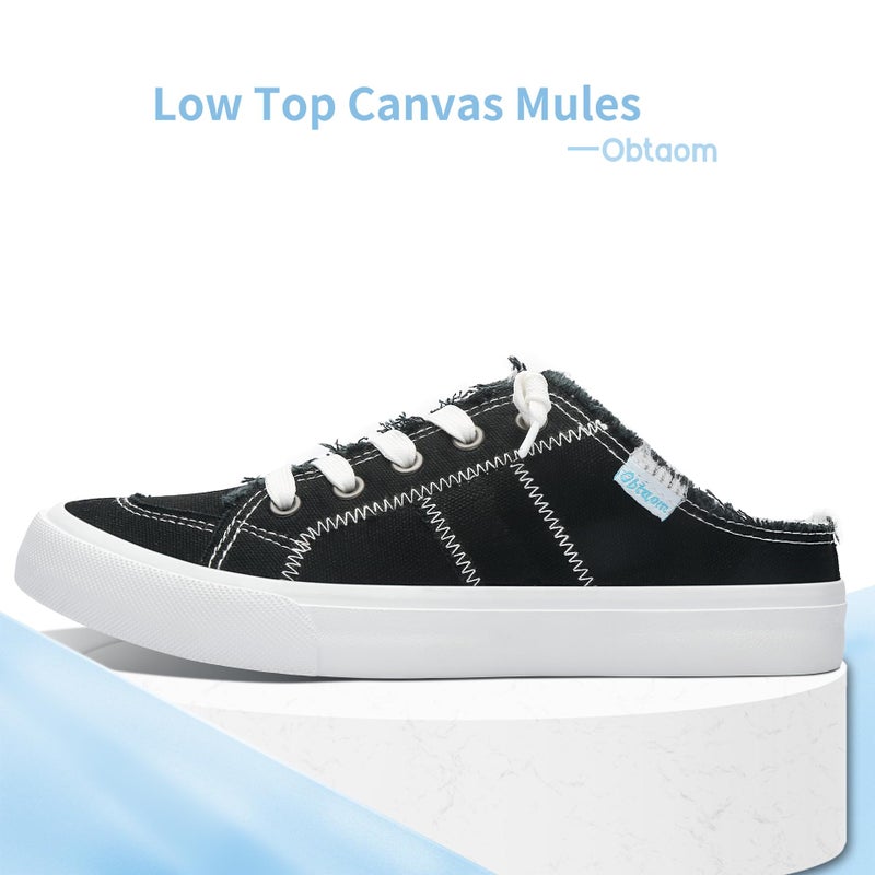 Obtaom Women Canvas Slippers Memory Foam Clipper Fashion Sneakers Comfortable Slip-On Mule Backless Shoeï¼ˆBlack Canvas US5ï¼‰ - Image 4