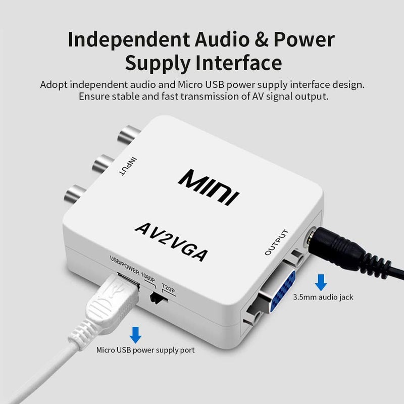 CARE CASE ® AV to VGA Adapter 1080P HD Mini VGA Converter, RCA to VGA HD Video Converter with 3.5mm Audio Jack for PC/Laptops/STB/Computer (White) - Image 4