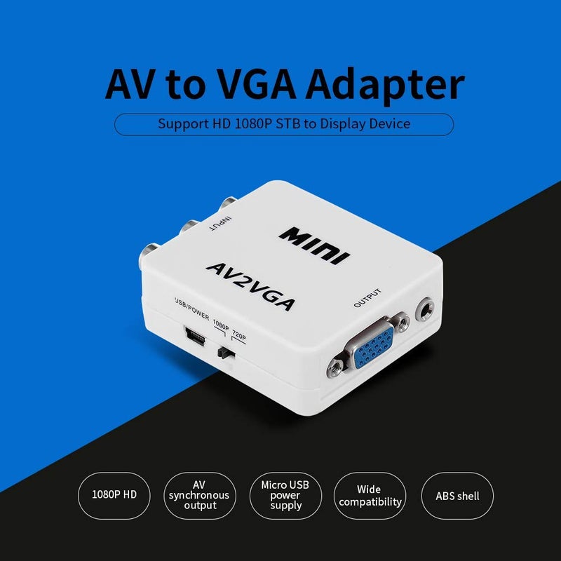 CARE CASE ® AV to VGA Adapter 1080P HD Mini VGA Converter, RCA to VGA HD Video Converter with 3.5mm Audio Jack for PC/Laptops/STB/Computer (White) - Image 5