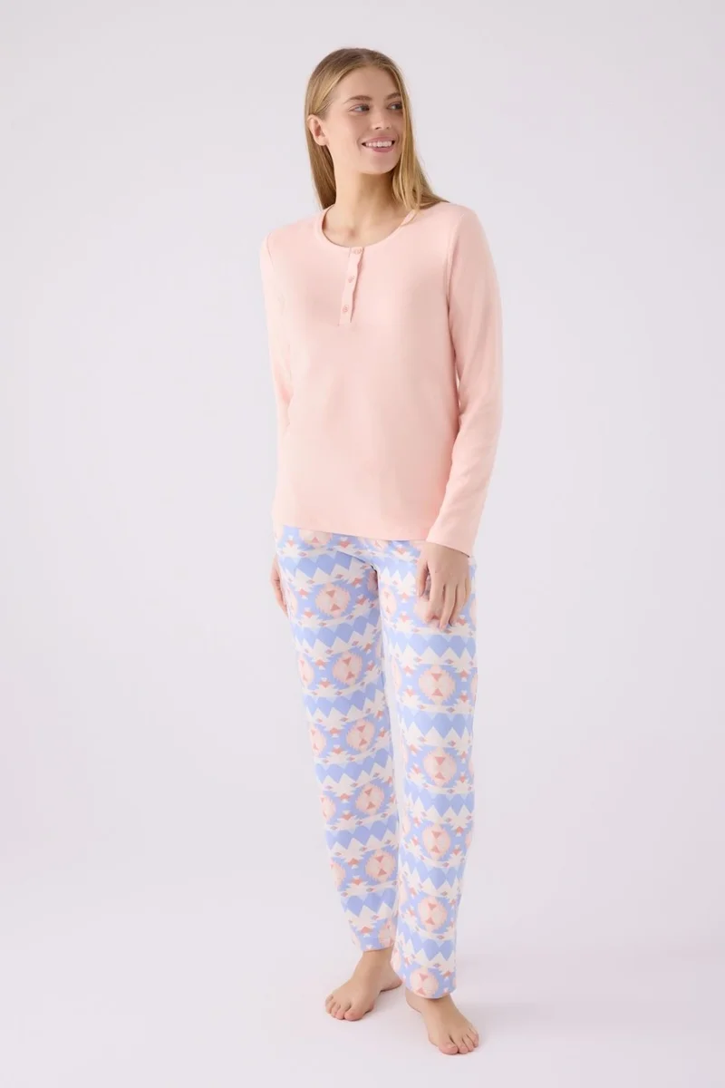 Arnetta Women's Salmon Winter Thermal Pajama Set, Lined Inside