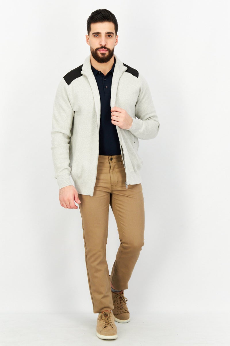 Celio Men Mock Neck Textured Long Sleeves Sweatshirt, Light Grey/Black - Image 2