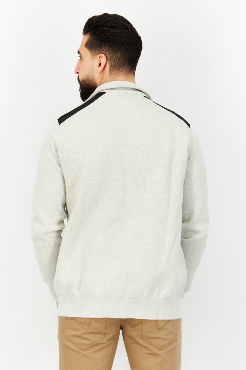 Celio Men Mock Neck Textured Long Sleeves Sweatshirt, Light Grey/Black - Image 4