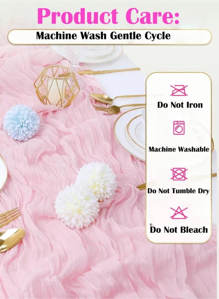 PHISMA Crumpled Gauze Table Runner, 90 x 300 cm Boho Gauze Table Runner for Wedding Bridal Baby Shower Birthday Party Table Decoration - Image 5