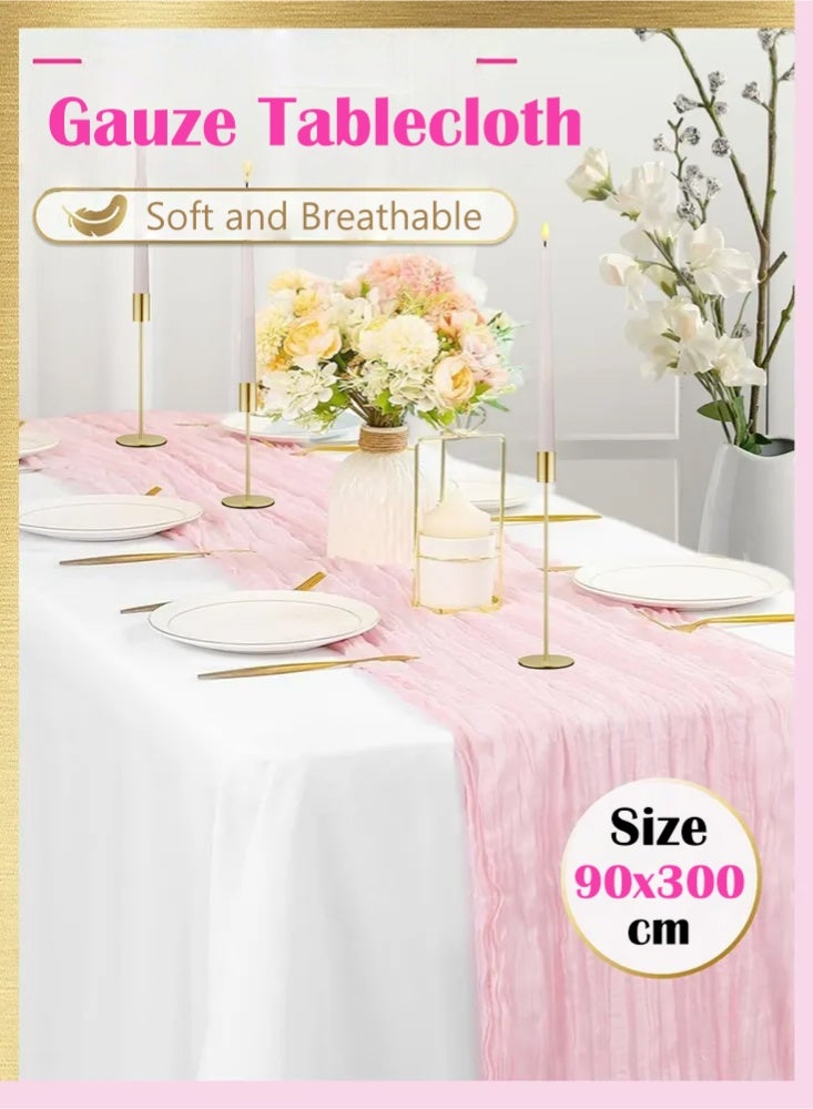 PHISMA Crumpled Gauze Table Runner, 90 x 300 cm Boho Gauze Table Runner for Wedding Bridal Baby Shower Birthday Party Table Decoration - Image 1