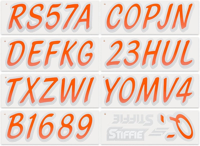 Stiffie Whipline Orange/Silver 3" Boat & PWC Registration Decals • Numbers Letters Stickers - Image 3