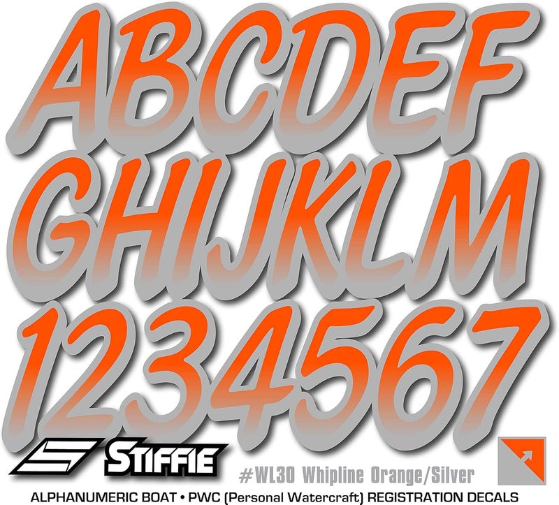 Stiffie Whipline Orange/Silver 3" Boat & PWC Registration Decals • Numbers Letters Stickers - Image 5