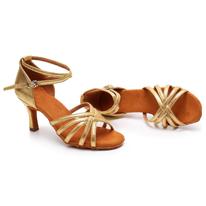 MSMAX Women Latin Dancing Shoes High Heel Gold Character Ballroom Dance Shoe for Women 8 M US Women - Image 4
