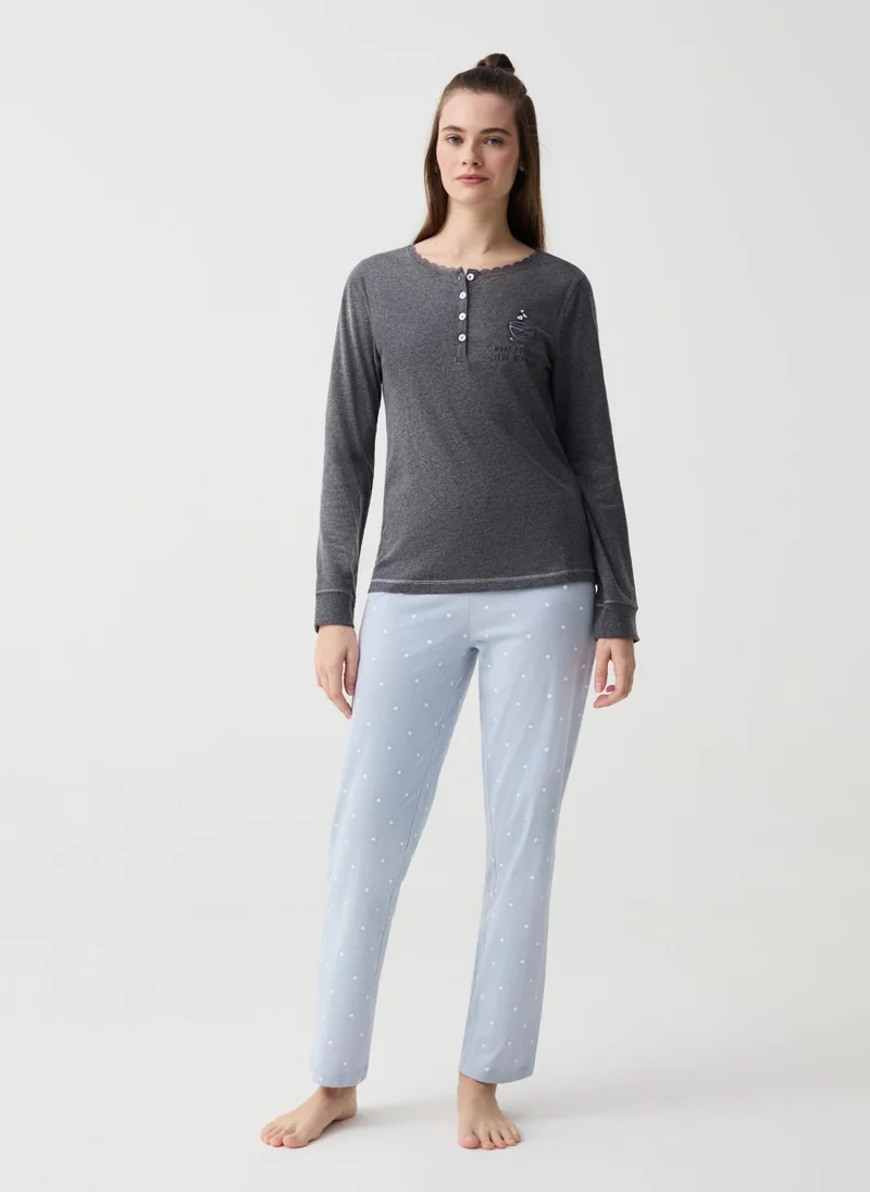 Ovs Pyjamas with coffee print and granddad neckline