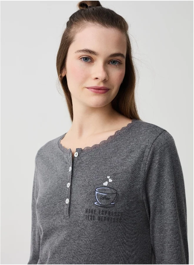 او في اس Pyjamas with coffee print and granddad neckline