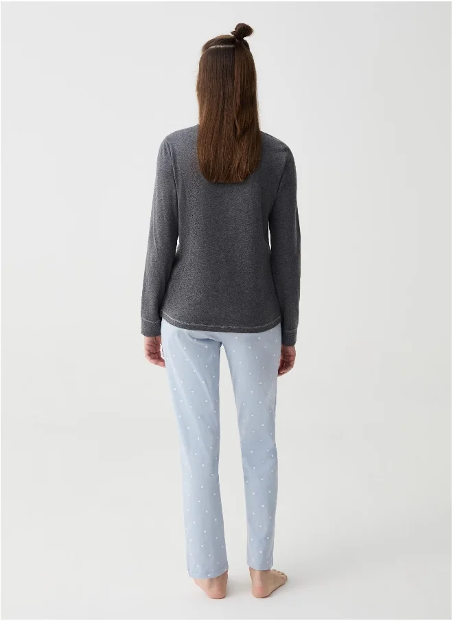 Ovs Pyjamas with coffee print and granddad neckline