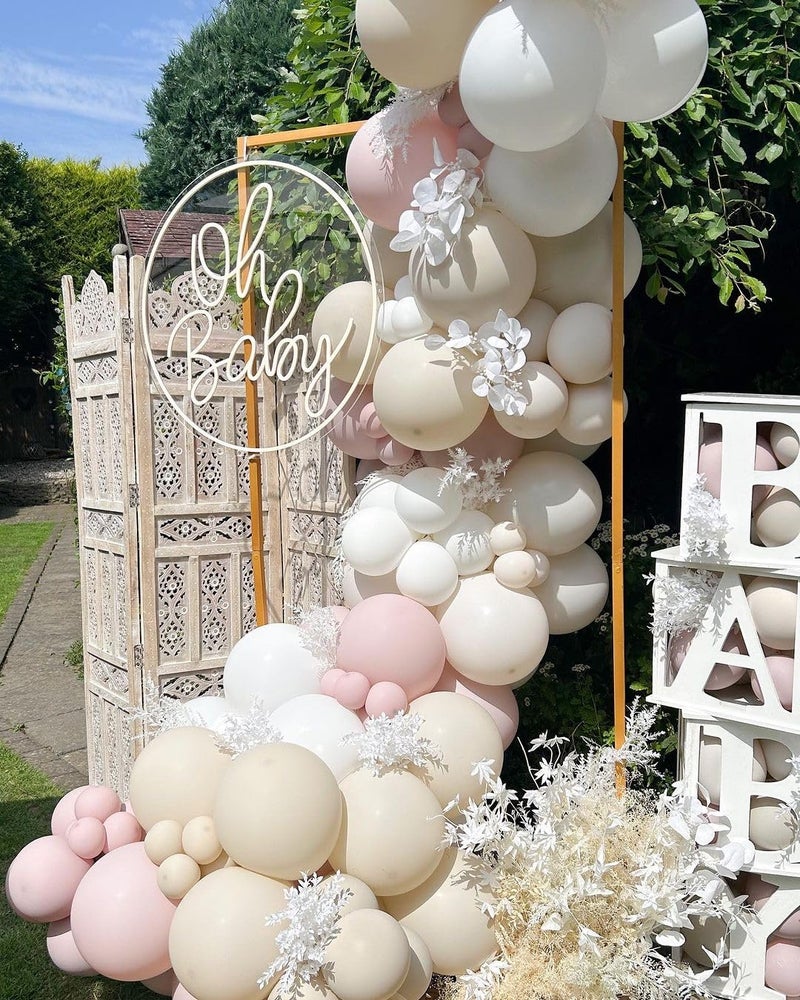 Zesliwy Dusty Pink Sand White Ballloons Arch Kit, 144pcs Light Retro Pink Beige White Cream Boho Balloons for Birthday Wedding Bride Shower Party Decorations - Image 5