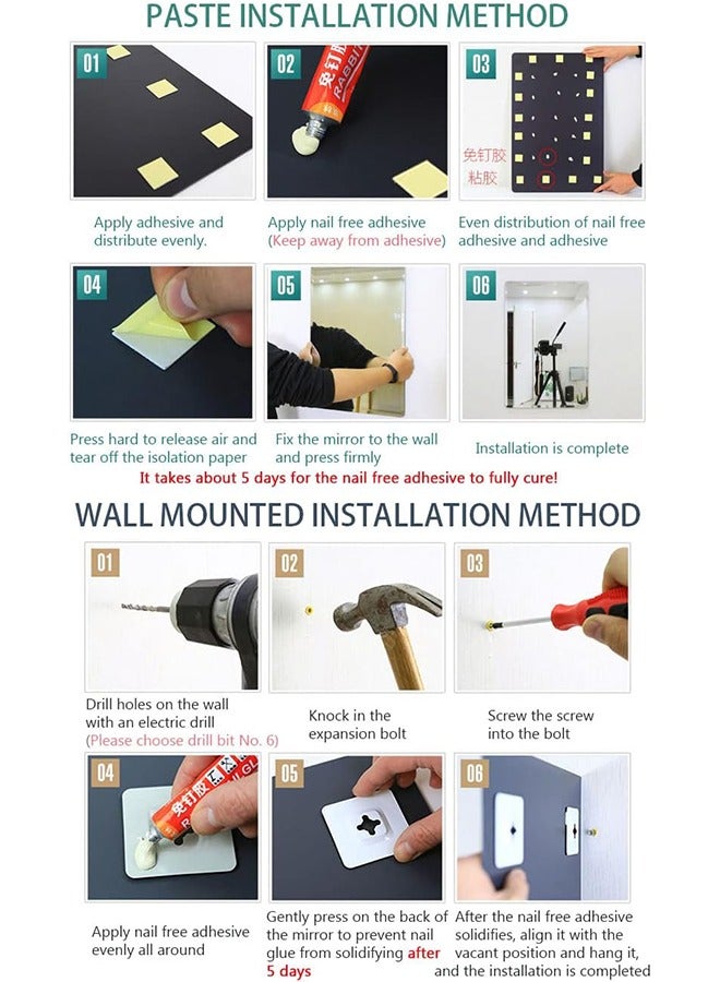 مرآة الحمام الغرور مرآة مكياج مثبتة على الحائط مرآة مستطيلة بدون إطار للحمام وغرفة النوم وطاولة الزينة عمودية أو أفقية معلقة 60 * 80 سم - Image 5