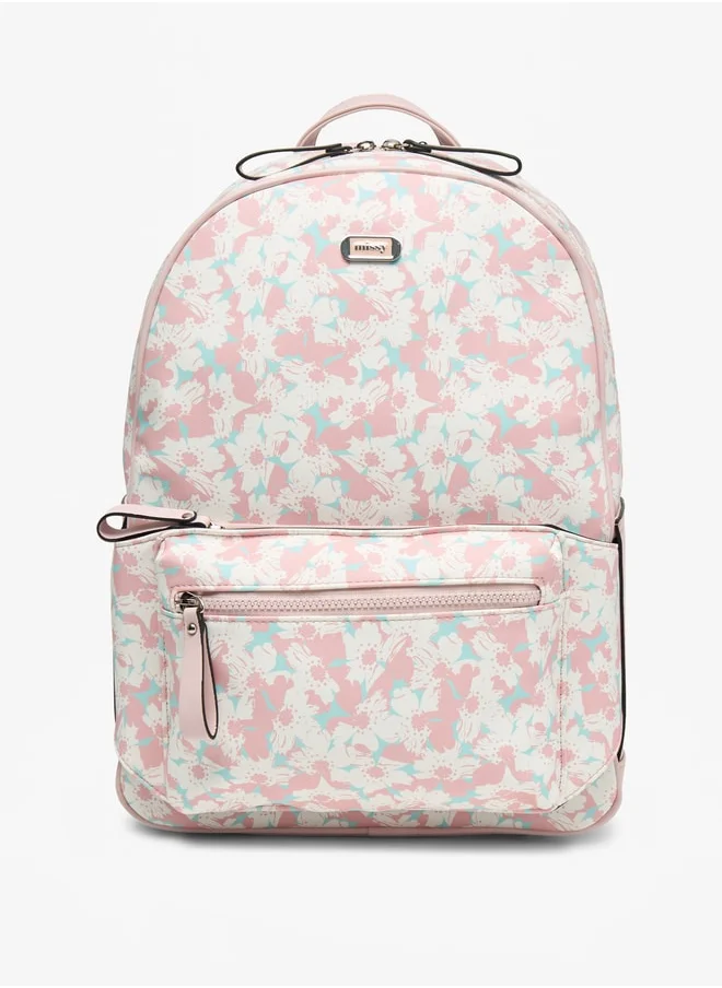 ميسي Floral Print Backpack with Detachable Front Pocket - 31x40x13 cm