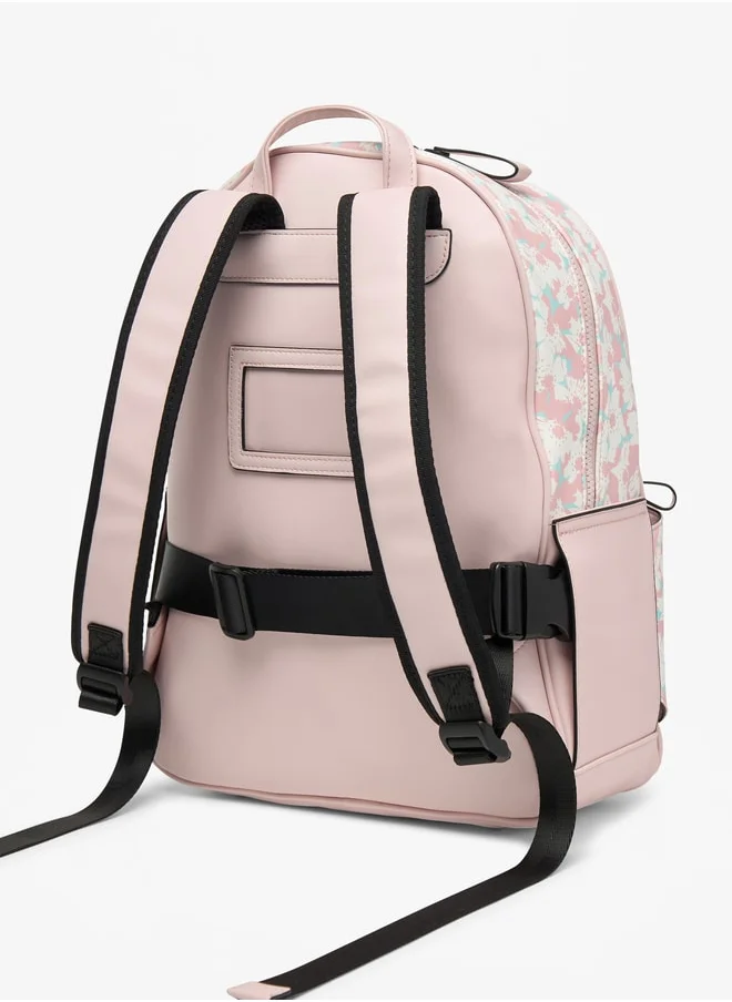 ميسي Floral Print Backpack with Detachable Front Pocket - 31x40x13 cm