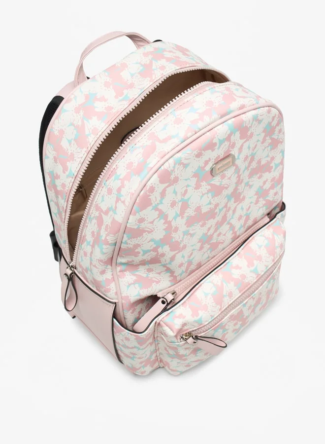 MISSY Floral Print Backpack with Detachable Front Pocket - 31x40x13 cm