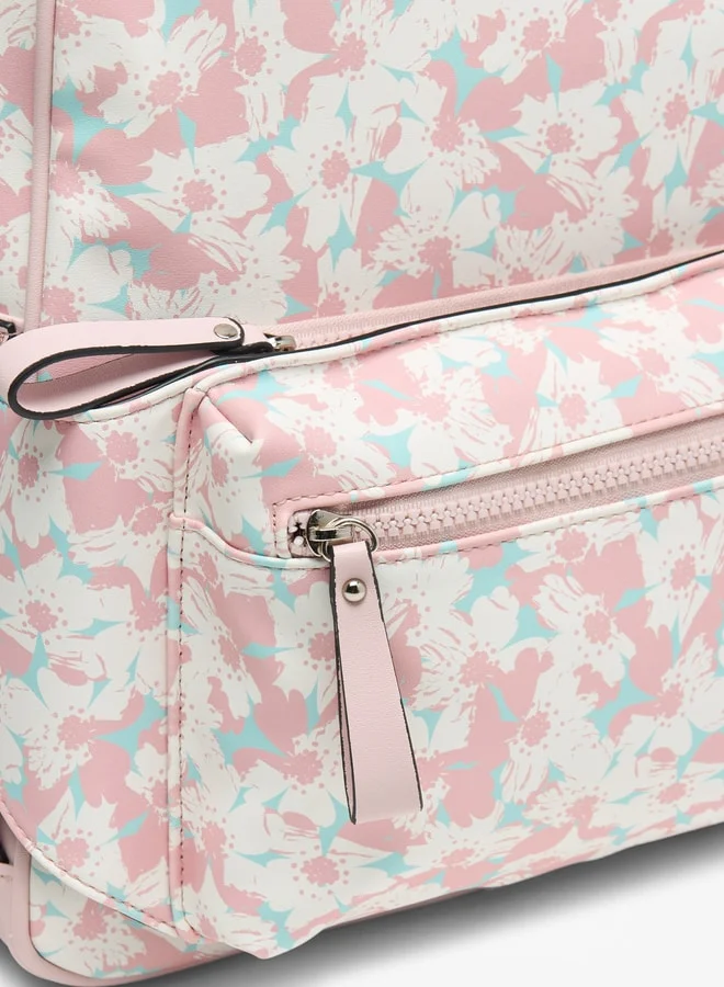 MISSY Floral Print Backpack with Detachable Front Pocket - 31x40x13 cm