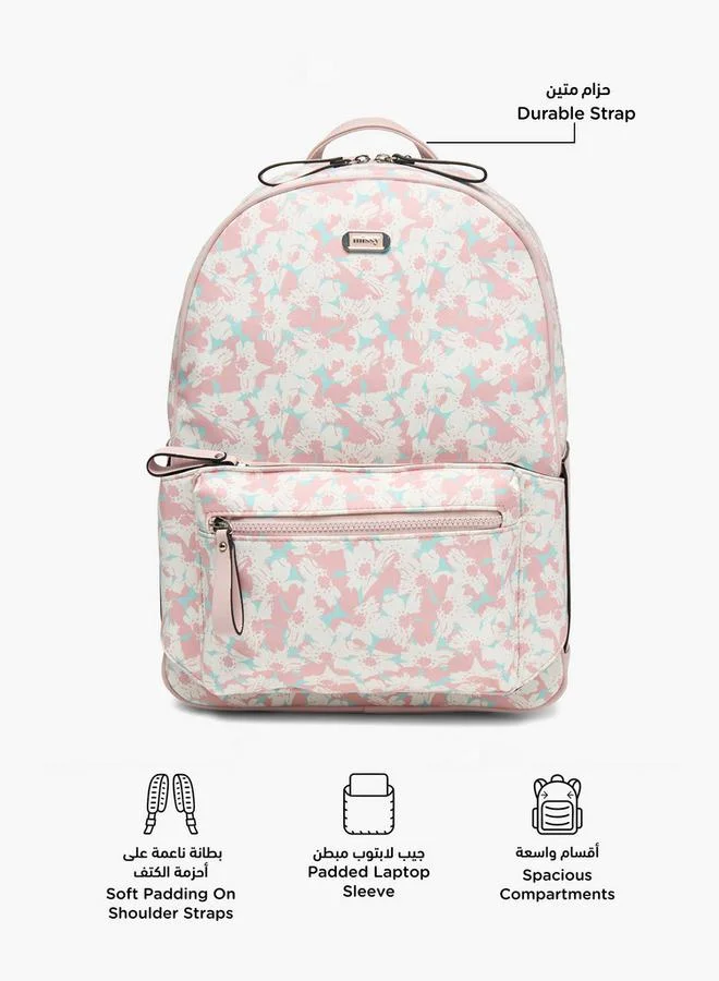 Missy PINK Floral Print School Backpack With Detachable Front Pocket - 31X40X13 Cm for Women | Best Price UAE