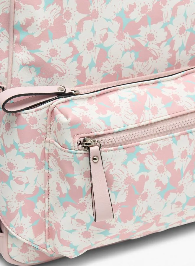 Missy PINK Floral Print School Backpack With Detachable Front Pocket - 31X40X13 Cm for Women | Best Price UAE