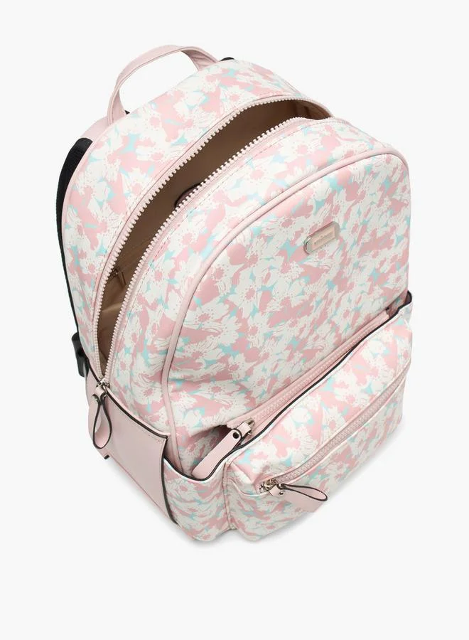 Missy PINK Floral Print School Backpack With Detachable Front Pocket - 31X40X13 Cm for Women | Best Price UAE