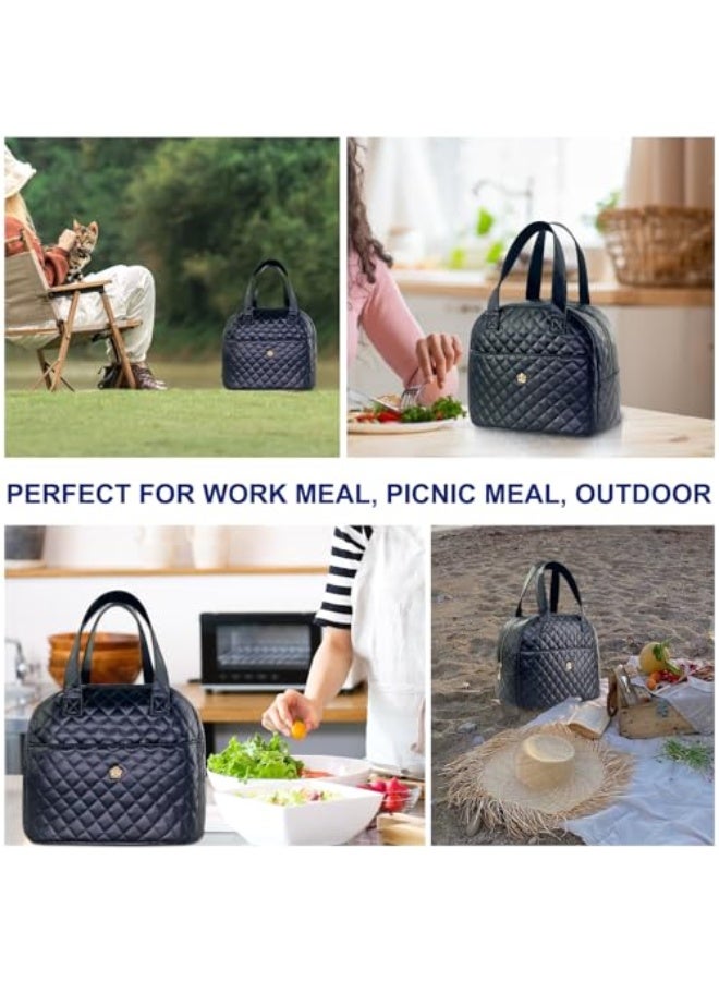 Mziart Mziart Insulated Lunch Bag for Women Men, PU Leather Lunch Tote Bag for Women Aesthetic Lunch Box Bag Thermal Bento Cooler Bag Sack Food Handbags for Work Office Picnic Travel (Black) - Image 5